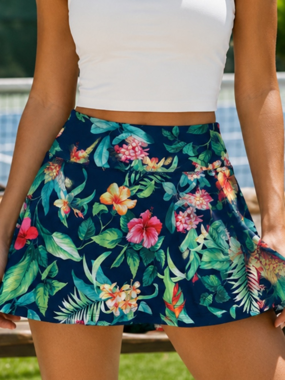 NWT Gottex Navy Botanical Sports Skort Tennis, Golf, Pickleball Activewear